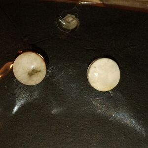 Elegant White Stud Earrings Hand Made Nebraska River Rock
